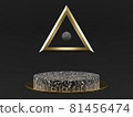 Marble pedestals or podiums with golden frames and decor 3d rendering 81456474