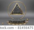Marble pedestals or podiums with golden frames and decor 3d rendering 81456475