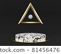 Marble pedestals or podiums with golden frames and decor 3d rendering 81456476