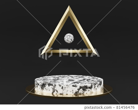 Marble pedestals or podiums with golden frames and decor 3d rendering 81456476
