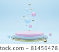 Marble pedestals or podiums with golden frames and decor 3d rendering 81456478