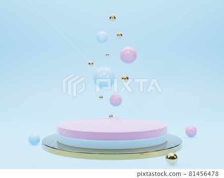 Marble pedestals or podiums with golden frames and decor 3d rendering 81456478