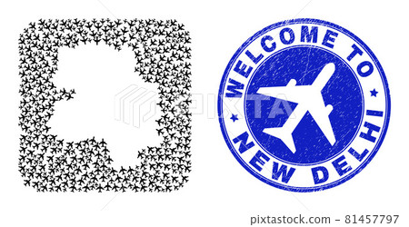 Welcome Grunge Stamp Seal and New Delhi City Map Airlines Stencil Mosaic Welcome Grunge Stamp Seal and New Delhi City Map Airlines Stencil Mosaic 81457797
