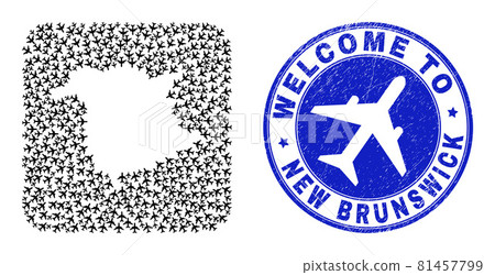 Welcome Grunge Stamp and New Brunswick Province Map Air Vehicle Subtracted Mosaic 81457799