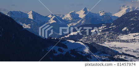 Village Leysin in winter. View from Isenau. 81457974