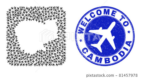 Welcome Rubber Stamp Seal and Cambodia Map Airline Stencil Mosaic Welcome Rubber Stamp Seal and Cambodia Map Airline Stencil Mosaic 81457978