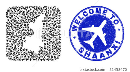 Welcome Watermark Stamp Seal and Shaanxi Province Map Tourism Stencil Mosaic Welcome Watermark Stamp Seal and Shaanxi Province Map Tourism Stencil Mosaic 81458470