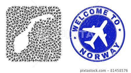 Welcome Watermark Stamp Seal and Norway Map Transportation Hole Mosaic 81458576