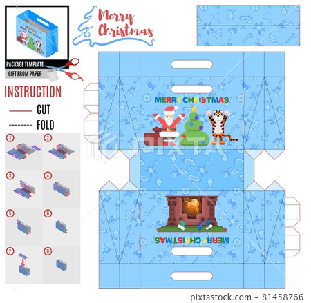 santa claus and tiger new year gift box template 81458766