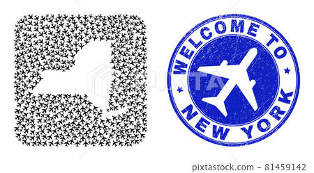 Welcome Watermark Stamp Seal and New York State Map Air Flight Inverted Mosaic Welcome Watermark Stamp Seal and New York State Map Air Flight Inverted Mosaic 81459142