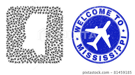 Welcome Scratched Stamp and Mississippi State Map Airways Subtracted Mosaic 81459185