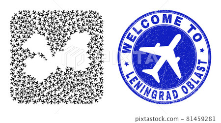 Welcome Watermark Seal and Leningrad Region Map Air Plane Hole Mosaic Welcome Watermark Seal and Leningrad Region Map Air Plane Hole Mosaic 81459281