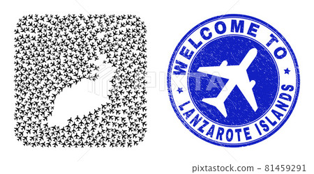 Welcome Grunge Badge and Lanzarote Islands Map Aviation Hole Mosaic 81459291