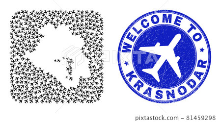 Welcome Rubber Stamp Seal and Krasnodarskiy Kray Map Airline Stencil Mosaic Welcome Rubber Stamp Seal and Krasnodarskiy Kray Map Airline Stencil Mosaic 81459298