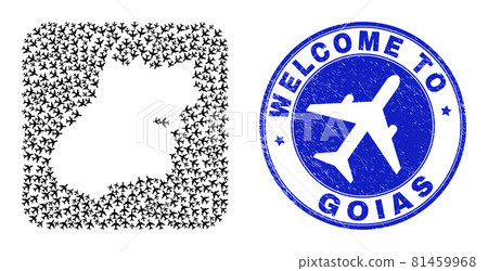 Welcome Watermark Seal and Goias State Map Aviation Inverted Mosaic 81459968