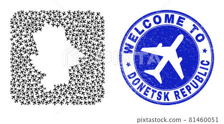 Welcome Rubber Badge and Donetsk Republic Map Airplane Hole Mosaic Welcome Rubber Badge and Donetsk Republic Map Airplane Hole Mosaic 81460051