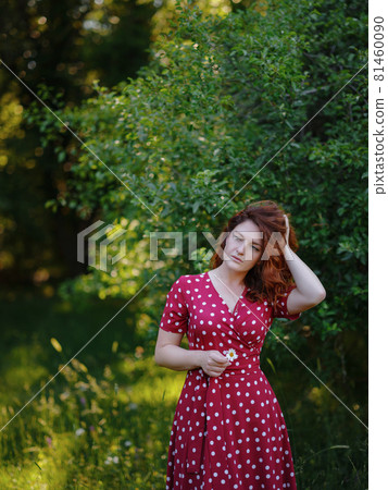 beautiful woman enjoying the silence of the summer forest beautiful woman enjoying the silence of the summer forest 81460090