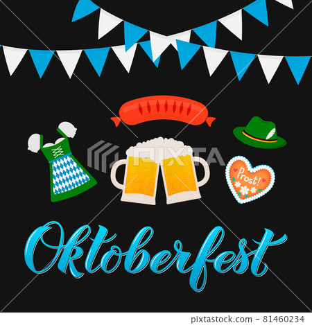 Oktoberfest calligraphy hand lettering with traditional symbols in flat style. Beer festival in Bavaria, Germany. Vector template for logo design, poster, banner, flyer, invitation, mug, etc. Oktoberfest calligraphy hand lettering with traditional symbols in flat style. Beer festival in Bavaria, Germany. Vector template for logo design, poster, banner, flyer, invitation, mug, etc. 81460234