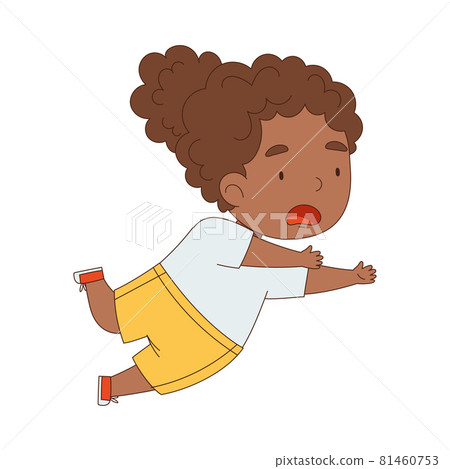 Cute African American Girl Tumbling Over and Stumbling While Running and Rushing at Full Speed Vector Illustration Cute African American Girl Tumbling Over and Stumbling While Running and Rushing at Full Speed Vector Illustration 81460753