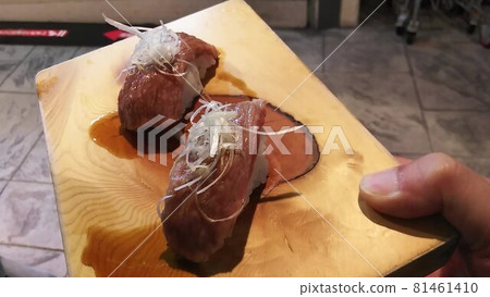 I had a Noto beef sushi at the Omicho market in Kanazawa. I had a Noto beef sushi at the Omicho market in Kanazawa. 81461410