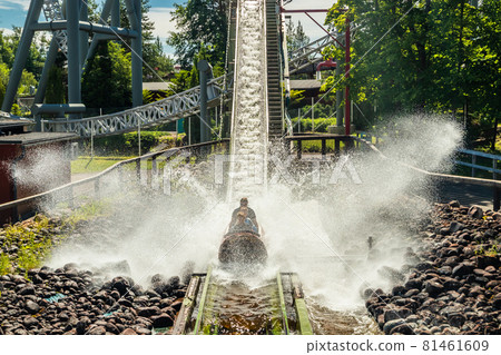 Fun water ride Log river in amusement park at summer 81461609