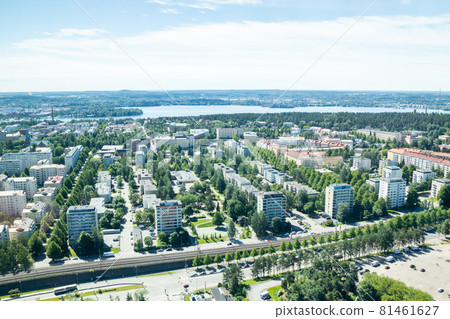 Beautiful top view of the Tampere city at summer day, Finland. Beautiful top view of the Tampere city at summer day, Finland. 81461627