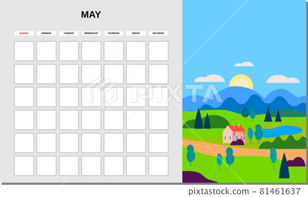 Calendar Planner May month. Minimalistic landscape natural backgrounds Spring. Monthly template for diary business. Vector isolated 81461637
