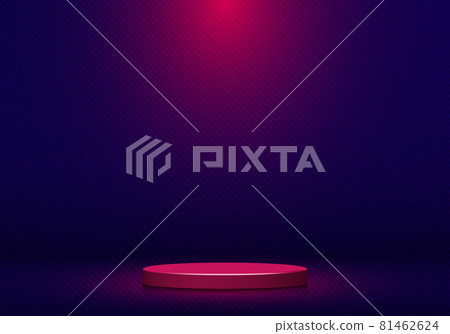 3d realistic pink round shape pedestal with spotlight on blue studio room background 3d realistic pink round shape pedestal with spotlight on blue studio room background 81462624
