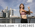 Close-up of attractive happy female athlete stretching 81463465