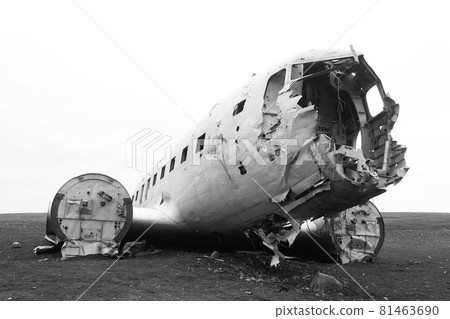 Solheimasandur plane wreck view. South Iceland landmark Solheimasandur plane wreck view. South Iceland landmark 81463690