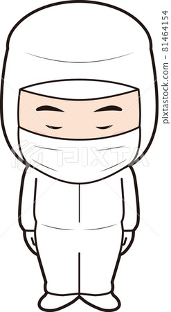 一個穿著防塵服的男人鞠躬 一個穿著防塵服的男人鞠躬 81464154