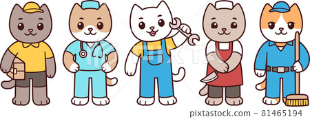 Cartoon cats professions, workers characters 81465194