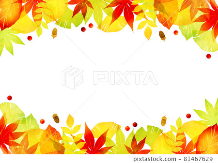 水彩風格秋葉上下線 81467629