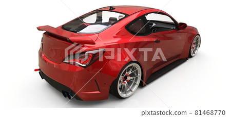 Red small sports car coupe on white background. 3d rendering. Red small sports car coupe on white background. 3d rendering. 81468770