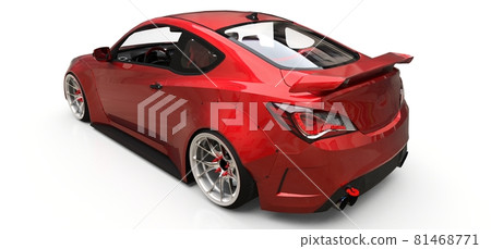 Red small sports car coupe on white background. 3d rendering. 81468771