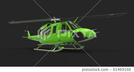 Green small military transport helicopter on black isolated background. The helicopter rescue service. Air taxi. Helicopter for police, fire, ambulance and rescue service. 3d illustration. Green small military transport helicopter on black isolated background. The helicopter rescue service. Air taxi. Helicopter for police, fire, ambulance and rescue service. 3d illustration. 81469108