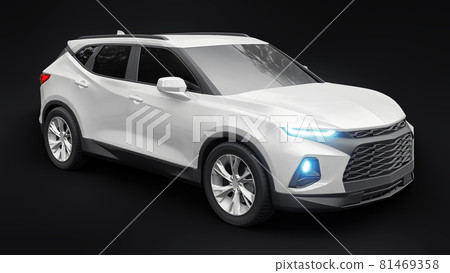 Ultra-modern SUV with a catchy expressive design for young people and families on a black isolated background. Bright glowing headlights. 3d illustration. Ultra-modern SUV with a catchy expressive design for young people and families on a black isolated background. Bright glowing headlights. 3d illustration. 81469358