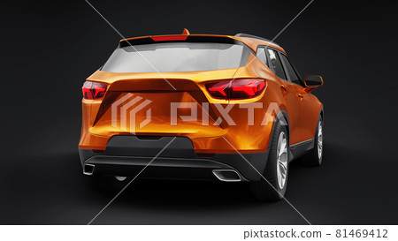 Ultra-modern SUV with a catchy expressive design for young people and families on a black isolated background. Bright glowing headlights. 3d illustration. 81469412
