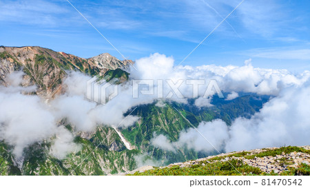 夏季唐松岳登山:從山路向白馬三山方向眺望 夏季唐松岳登山:從山路向白馬三山方向眺望 81470542