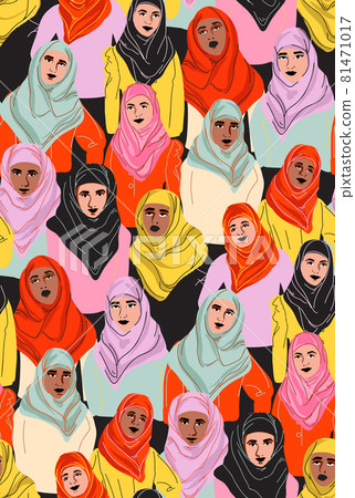 Muslim women in hijab, arab girl in coolor headscarf. WOman Portrait in tradiotion islamic clothes 81471017