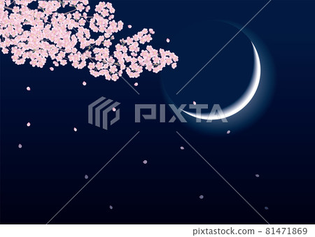 從盛開開始落下的櫻花和新月的矢量圖解 從盛開開始落下的櫻花和新月的矢量圖解 81471869