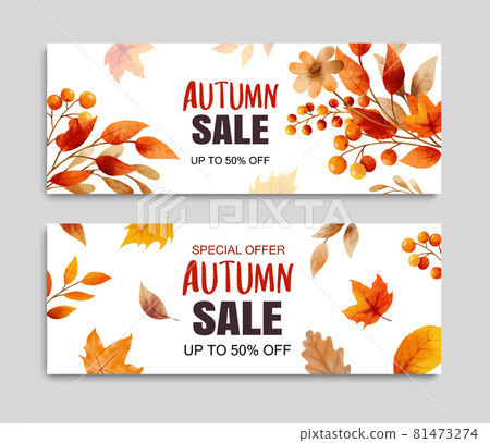 Autumn sale banner template background. Autumn shopping sale with leaves and text. Autumn sale banner template background. Autumn shopping sale with leaves and text. 81473274