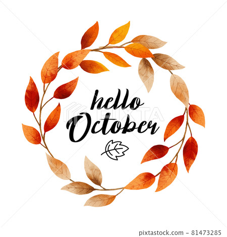 Hello october with ornate of leaves flower... - Stock Illustration ...