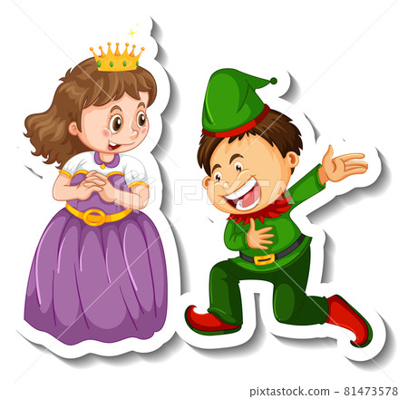 Sticker template with little princess and a boy cartoon character isolated 81473578