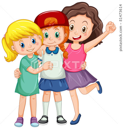 Three cute girls cartoon character - Stock Illustration [81473614] - PIXTA