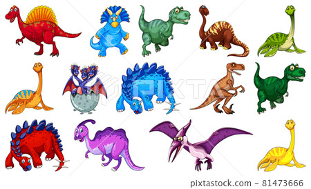 Different dinosaurs cartoon character and fantasy dragons isolated 81473666