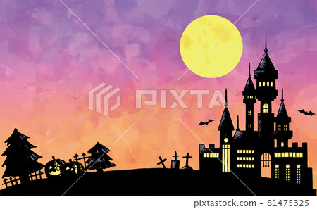 Full moon and castle Halloween illustration 81475325