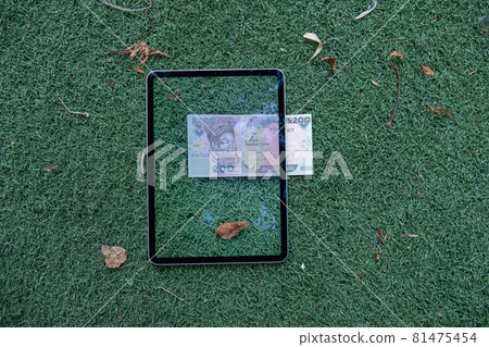 Nigerian naira banknote view via smartphone Nigerian naira banknote view via smartphone 81475454