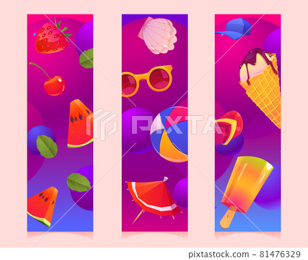 Vertical banners or bookmarks with summer items 81476329