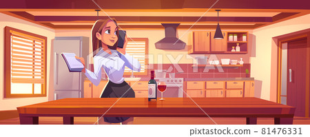 Mom or housewife speaking by phone with to-do list 81476331